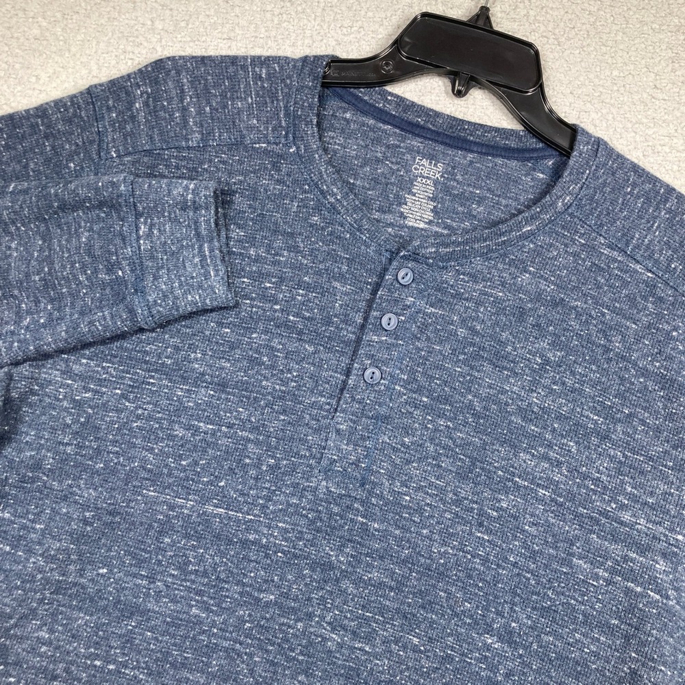 Falls Creek Henley Shirt Mens XXXL Blue Heathered Long Sleeve Thermal Casual